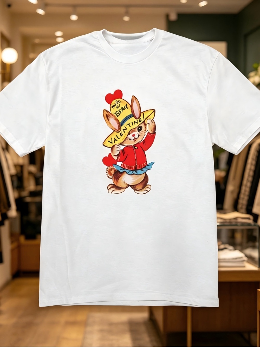 VINTAGE BUNNY VALENTINE TEE White printed T-shirt for both men and women